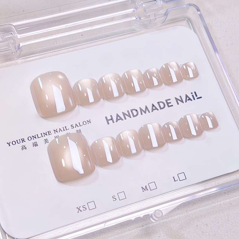 Summer Toenail Tips with a Pure and Desirable Vibe, Milk Tea Color, Gentle French Style, Mirror Cat Eye Toenail Wearables, Finished Nail Pieces Summer Toenail Tips with a Pure and Desirable Vibe, Milk Tea Color, Gentle French Style, Mirror Cat Eye Toenail Wearables, Finished Nail Pieces