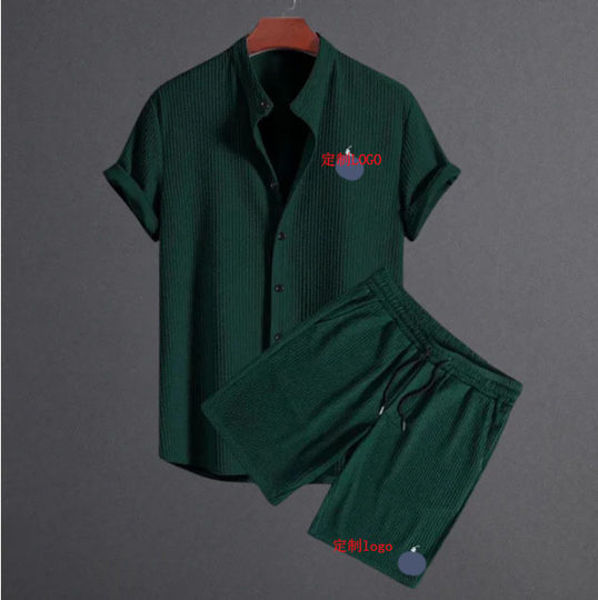 2024 European and American Aliexpress Export Independent Station Men's Casual Loose Multi-Color Beach Wear Wick Strip Short-Sleeved Suit