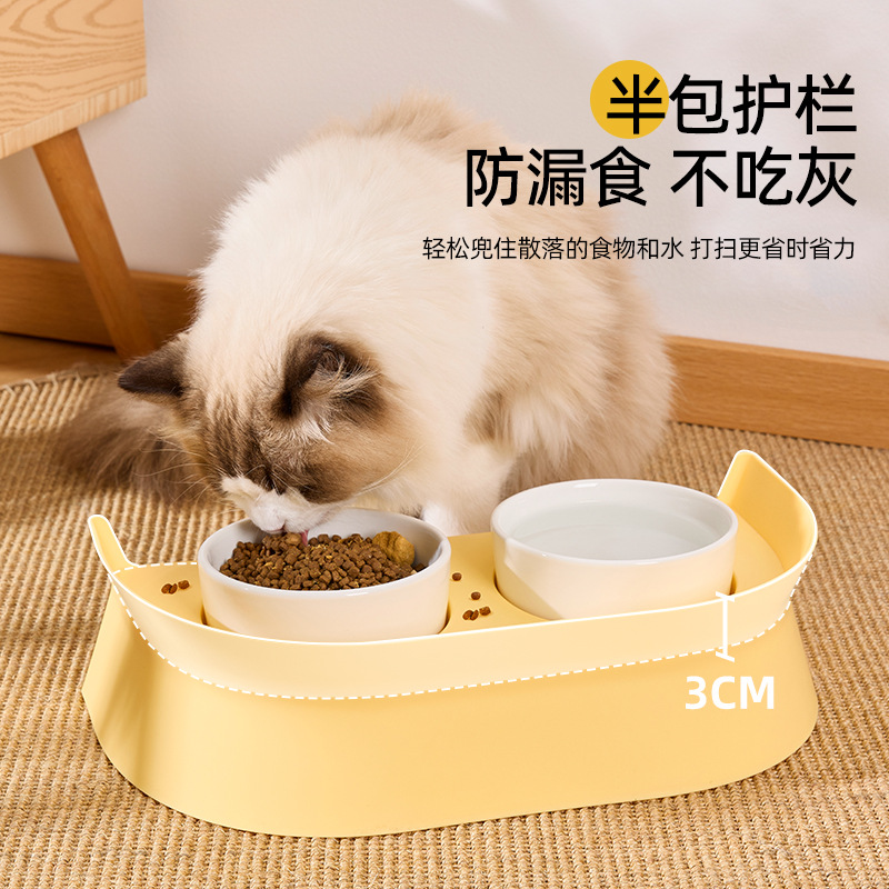 El nuevo tazón de comida para gatos, el tazón de cerámica, la comida, el agua, la alimentación, el gatito, la boca oblicua, la protección de la columna cervical, el tazón doble