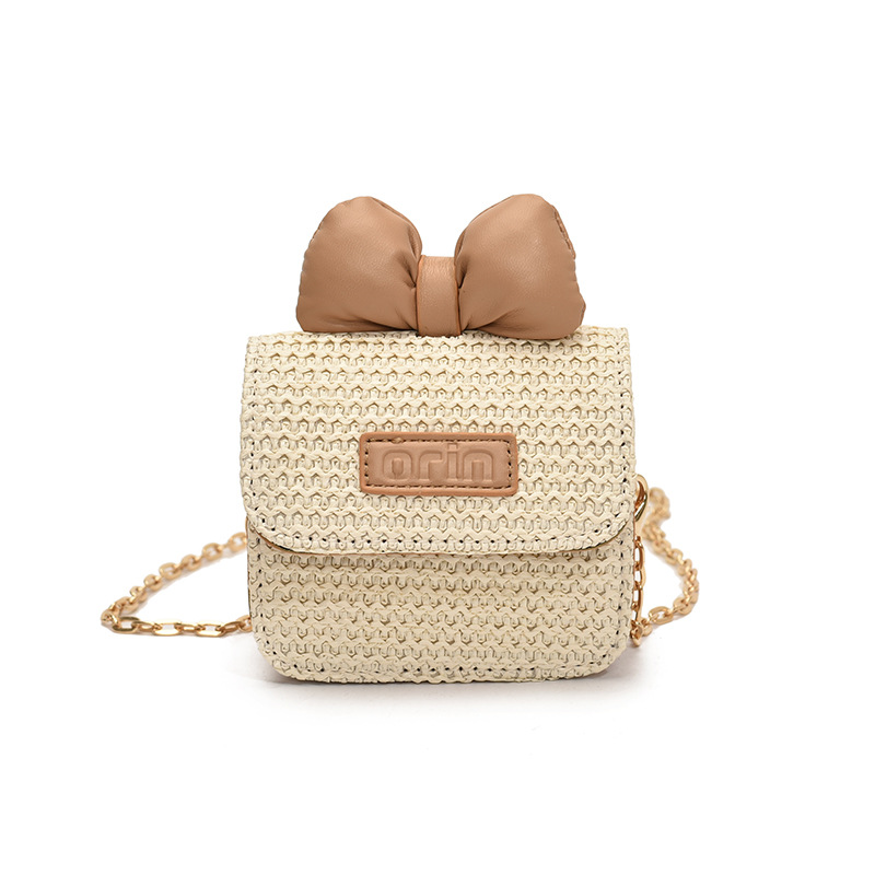 Bolso de hombro para niños y niñas de estilo coreano mini bolso de mensajero para niños con lazo lindo 2025 nuevo bolso de paja para niños