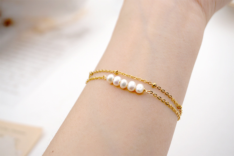 Simple Style Round Pearl Titanium Steel Bracelets Anklet 1 Piece