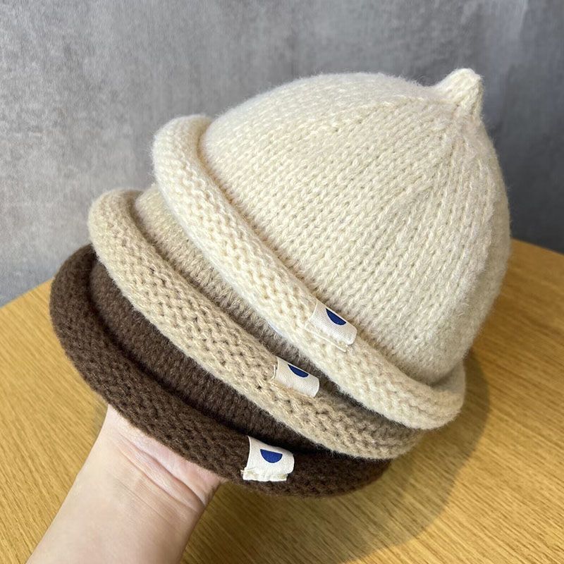 森系儿童帽子秋冬款针织瓜皮帽宝宝奶嘴帽男女童洋气毛线套头帽潮|undefined