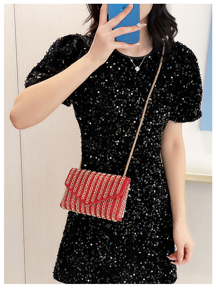 Cross-border bag bestsellers: Women's bag, chain, super shiny diamond-encrusted small square bag, crossbody bag, fashionable and versatile, socialite dinner bag undefined