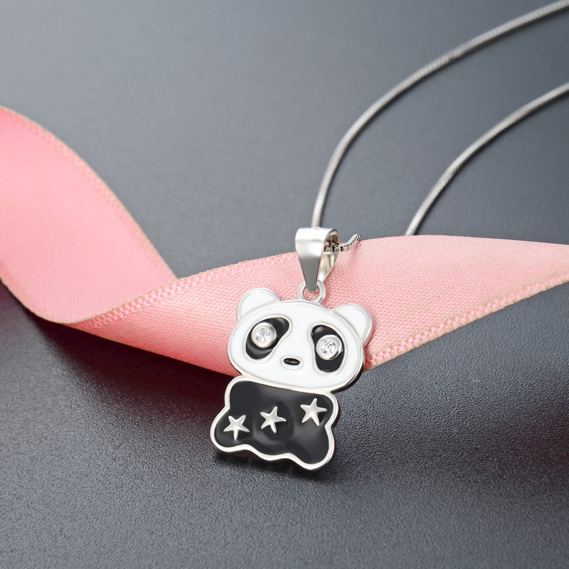 Caricatura lindo collar panda mujer 925 plata esterlina nicho de diseño colgante de goteo de aceite Europa y América accesorios de animales transfronterizos