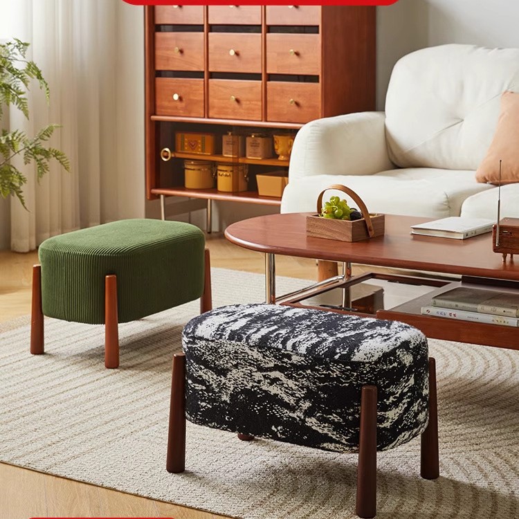 Jia Yi banco de madera sólida nórdica, pequeño taburete de paquete blando doméstico, taburete de sofá de sala de estar, taburete de vestíbulo doméstico, taburete de zapatos