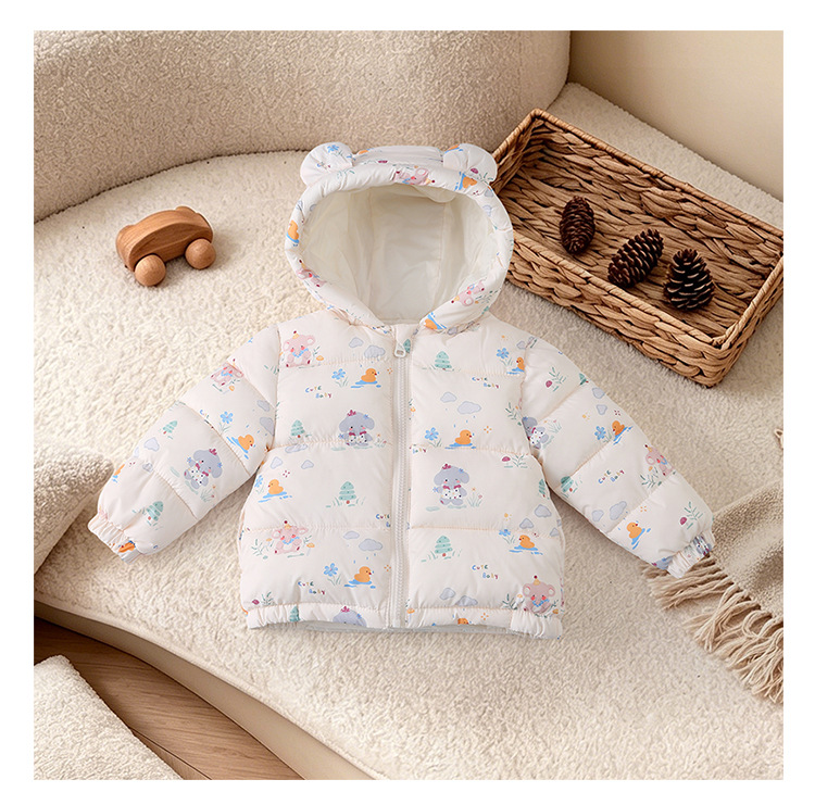 Chaqueta con Capucha Infantil con Dibujos de Fibra de Poliéster, Con Capucha, para Invierno