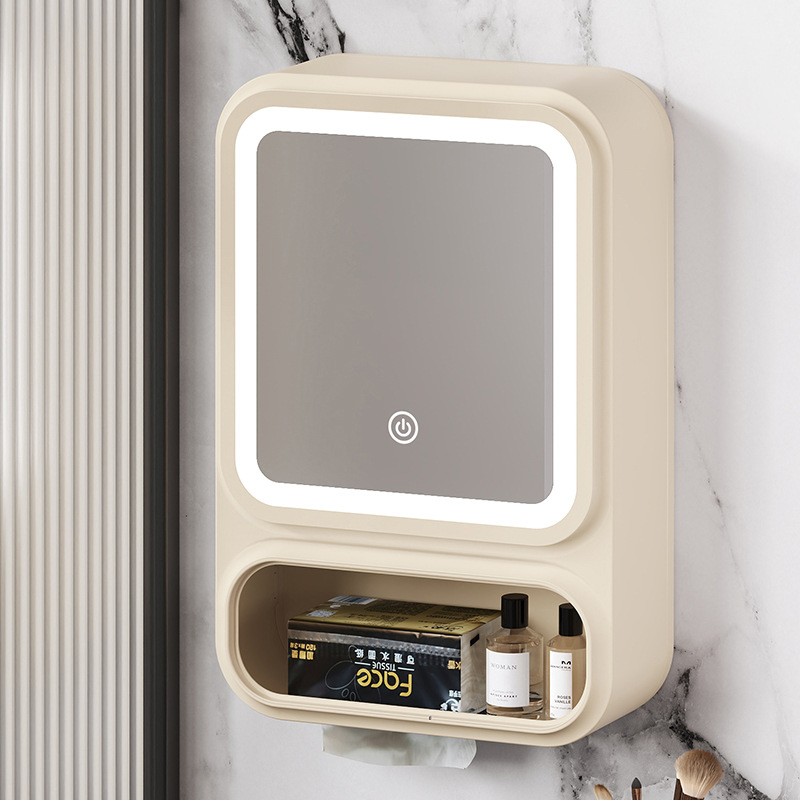 Household Storage Cosmetic Mirror Plastic Home Bathroom Toilet Wall-Mounted Multi-Functional Mirror with Light Dust-Proof Led Mirror