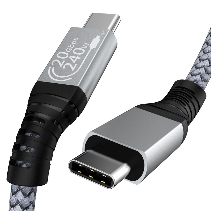 Full-Featured Typec Data Cable Usb3.2C to C Audio and Video Braided 240W5A Fast Charging Cable with Dual-Head Flash Charging