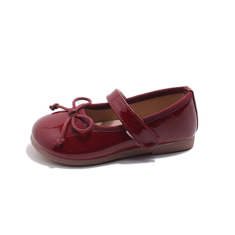 Girls' Bow Knot Soft Soled Leather Shoes Spring Autumn New Style Red Little Girl Loafers Baby Shoes_voghion.com