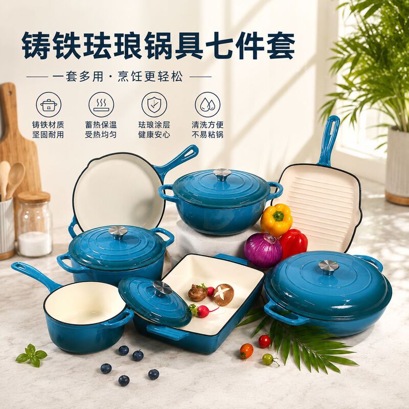 Enamel Pot, Cast Iron Pot, Enamel Pot Seven-Piece Set, Soup Pot, Frying Pan, Non-Stick Pot, Cast Iron Set, Cast Iron Enamel Pot Enamel Pot, Cast Iron Pot, Enamel Pot Seven-Piece Set, Soup Pot, Frying Pan, Non-Stick Pot, Cast Iron Set, Cast Iron Enamel Pot