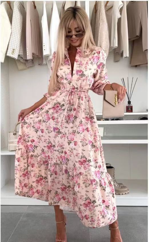 21036-깊은 브이넥 플로럴 스커트