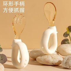 Baby feeding training spoon self-feeding silicone fork spoon short handle silicone children's tableware set PPSU fork spoon