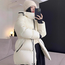 新款羽绒服女中长款高品质鹅绒服抽绳收腰连帽修身显瘦面包服外套