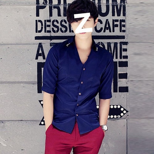 Men's Fashion Short-Sleeve Shirt Slim Fit Korean Style White Hair Stylist Mid-Sleeve Short-Sleeve 7/8 Sleeve Collarless Shirt