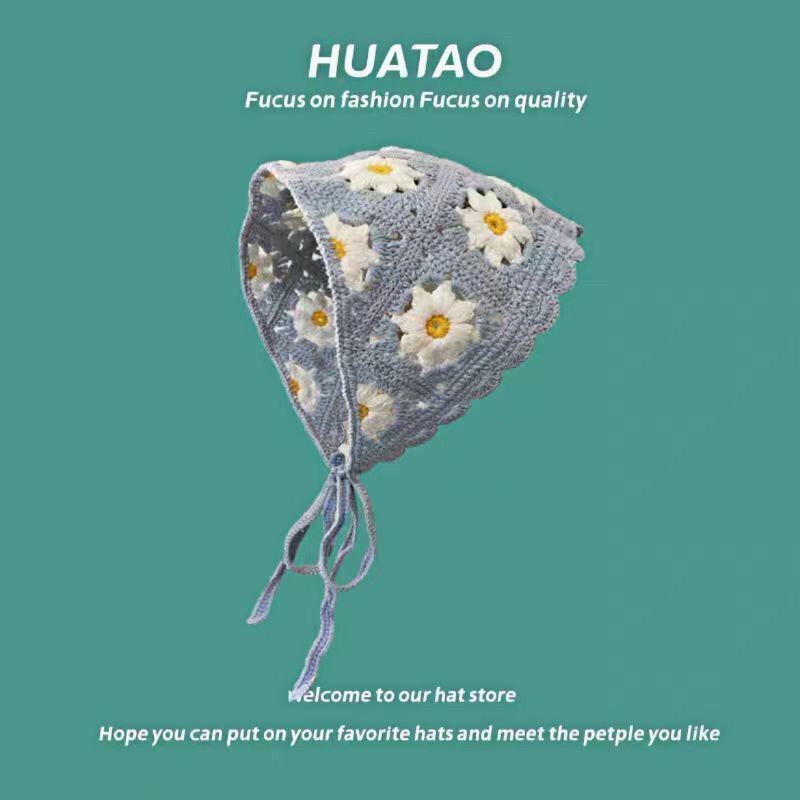 [Liquidación de precio de fábrica] Versión coreana de la bufanda triangular hueca de crochet de punto femenino dulce y lindo sombrero de pañuelo de flores de estilo femenino