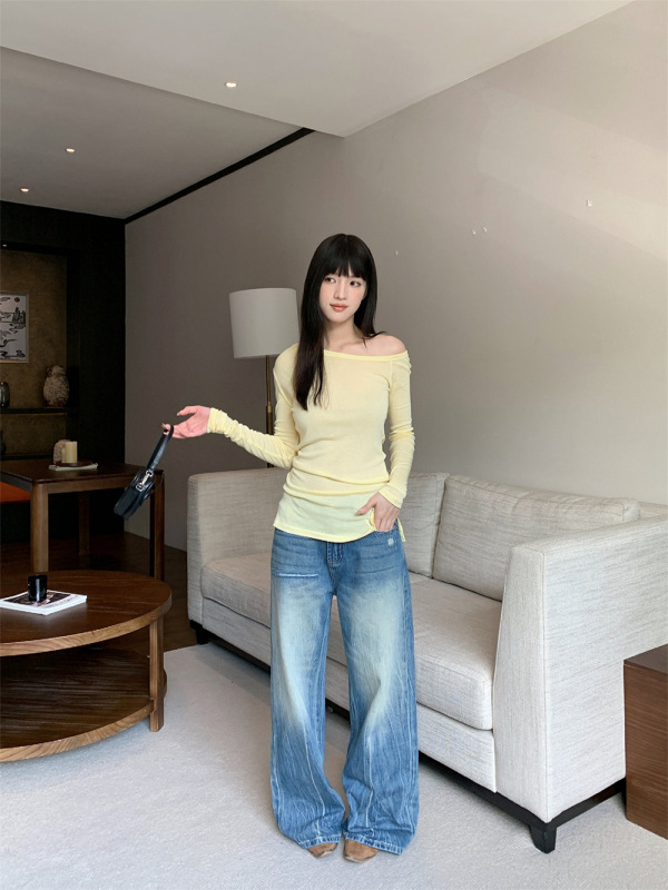 誉一新款2025秋季个性扎染条纹牛仔裤女设计感割破阔腿裤女cy1283|undefined