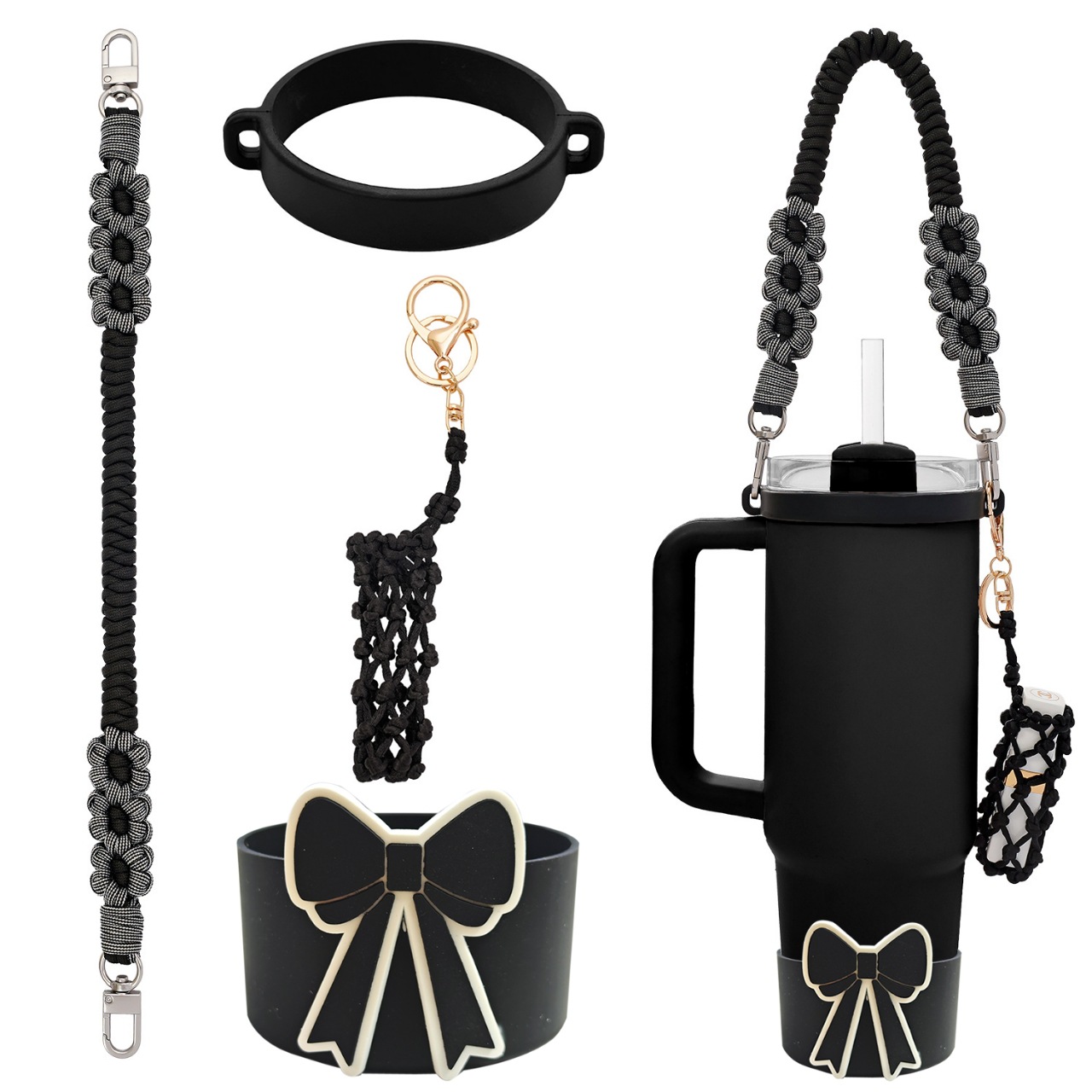 Accesorios de Amazon Stanley 40oz tejido corda de mano flor nudo gorra de paja cubierta taza colgante de pelo