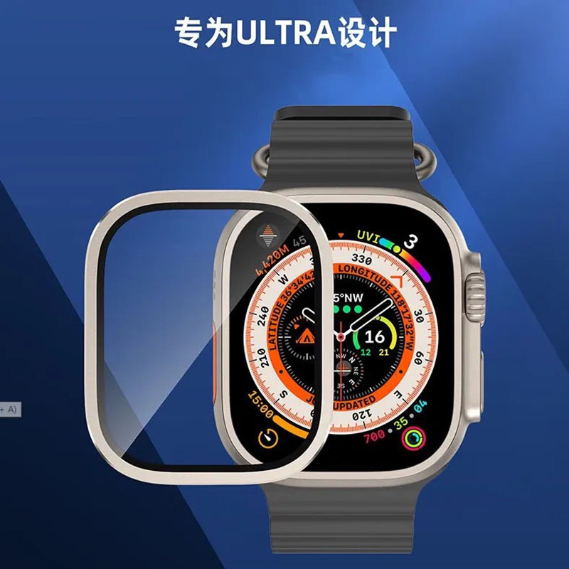Aplicable Apple Apple Watch Ultra2 reloj aleación de titanio marco película templada 49mm película protectora antivelista