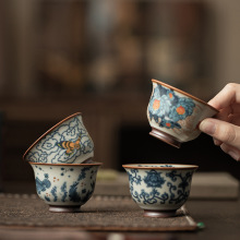 仿古汝窑中式陶瓷反口杯家用品茗杯主人杯开片可养个人茶盏单杯
