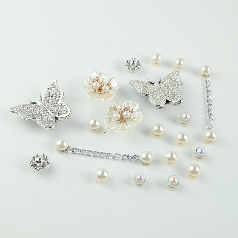 Transfronterizo nuevo agujero accesorios de bricolaje zapato flor zapato hebilla desmontable perla flor plata mariposa traje