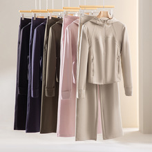 亲肤弹力棉外套女连帽直筒裤运动健身套装两件套显瘦保暖秋冬女装