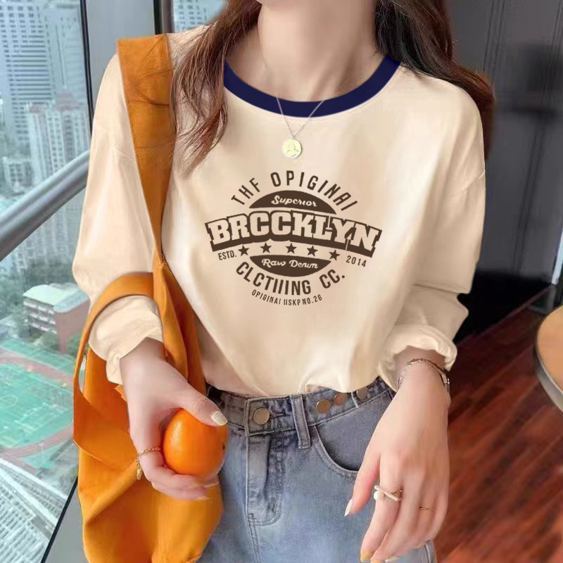 2026 Spring New Pure Cotton Cream-Colored Long-Sleeve T-Shirt for Women, Loose and Stylish Base Layer Top 2026 Spring New Pure Cotton Cream-Colored Long-Sleeve T-Shirt for Women, Loose and Stylish Base Layer Top