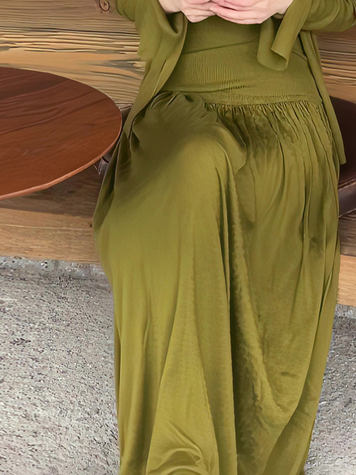 初秋绿色无袖针织背心休闲显瘦开衫套装女半身裙三件套氨纶拼接|undefined