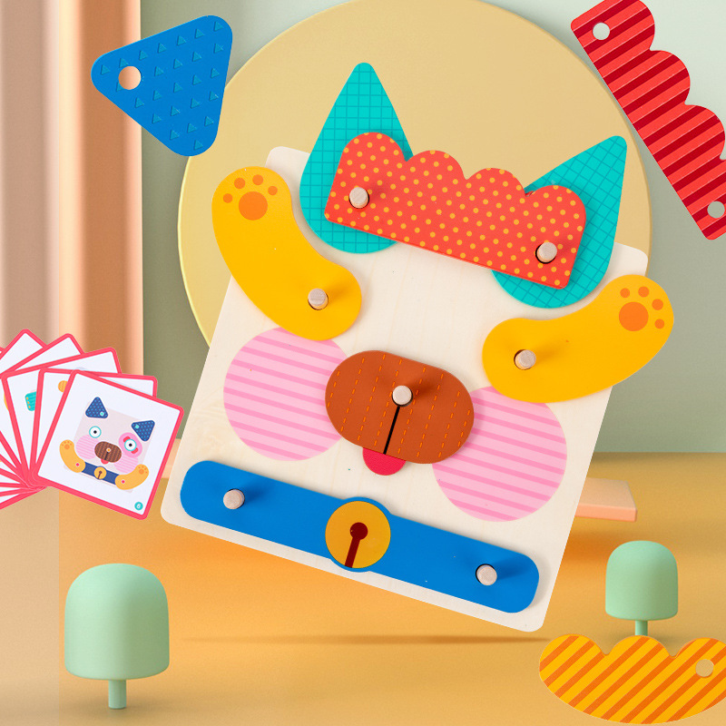 Children's educational creative fun face-changing expression game geometric shape jigsaw puzzle wooden early education toys