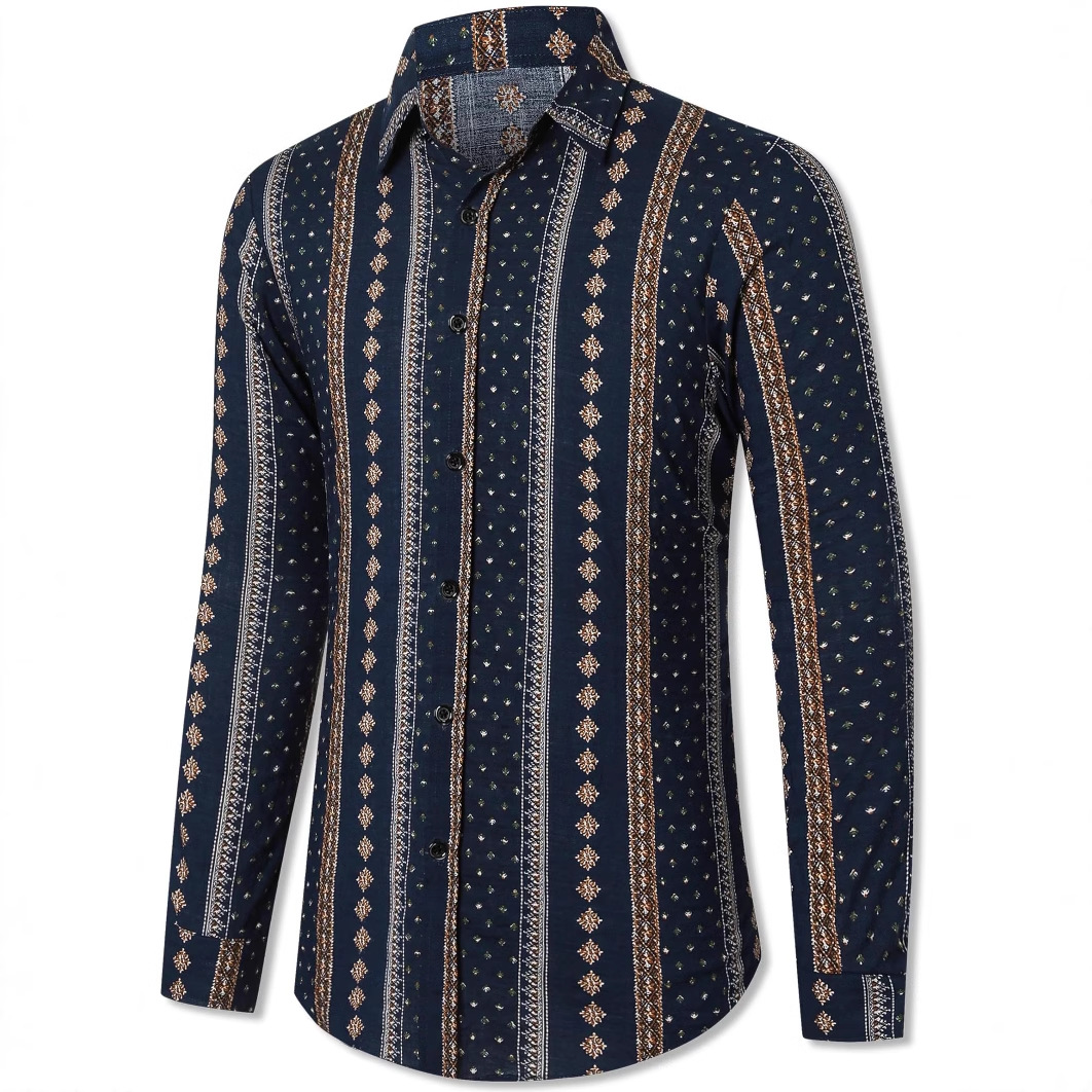 跨境欧美外贸2025款休闲百搭时尚潮流复古系男士长袖衬衫MB12