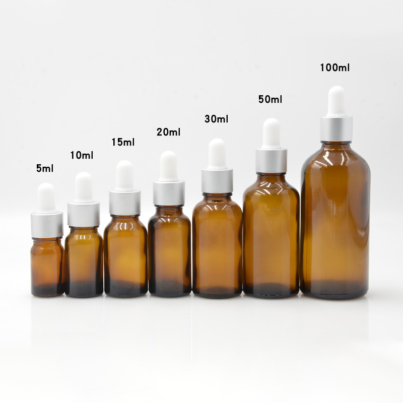 Botellas de vidrio ámbar para aceites esenciales | A prueba de luz, con gotero o bola rodante, lista para usar