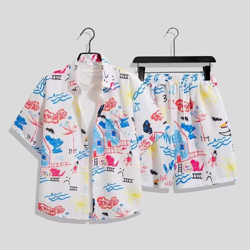 Мужская рубашка в гавайском стиле, летние свободные шорты с короткими рукавами, модная и красивая пляжная одежда для пар с цветочным принтом