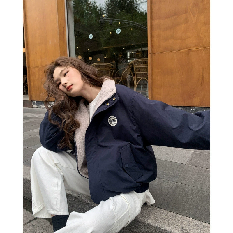 Badge, autumn warm jacket, oversize, loose fit