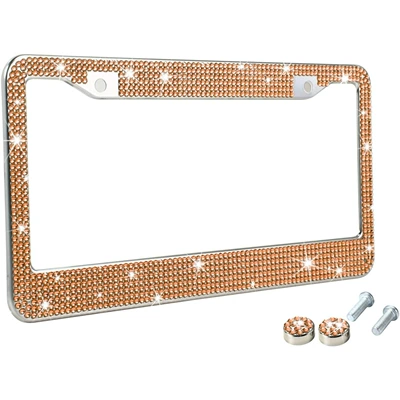 License plate holder/license plate holder rhinestones and colored inlays for - champagne-color