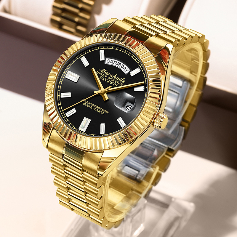 Black Rock Sugar Automatic Hollow Fake Mechanical Watch Women Men Luminous Calendar Waterproof Solid Steel Band Couple Watches