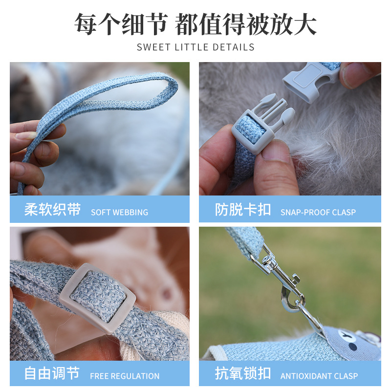 Fábrica nuevo lindo oso mascota tracción cuerda chaleco gato universal correa de pecho gato caminando perro cuerda al por mayor