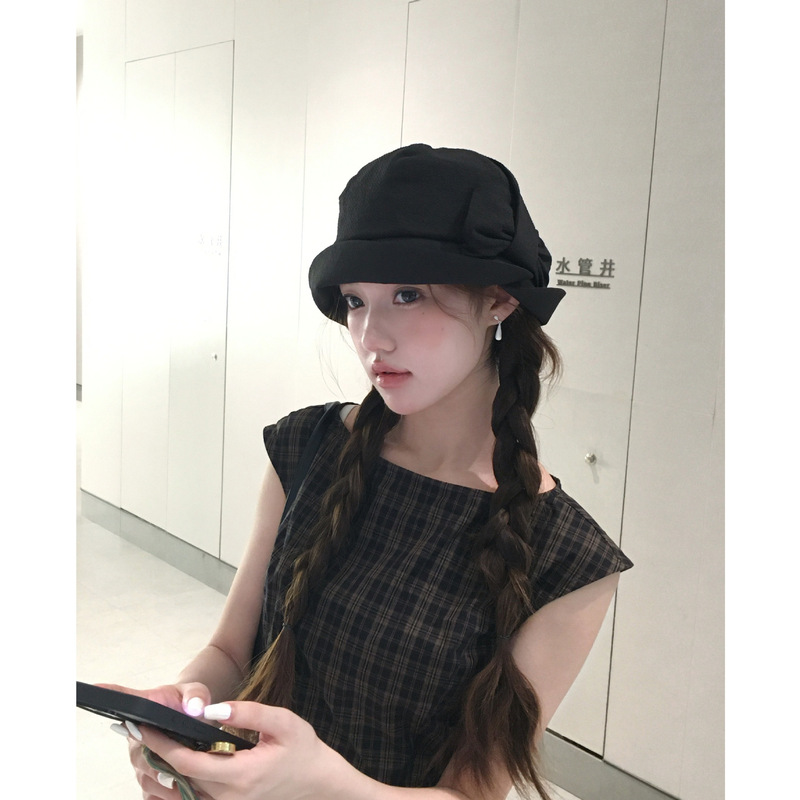 韓国デザイナーの雰囲気のあるフィッシャーマンハット無地速乾シルクハットリボン春夏サンシェード盆地帽子|undefined