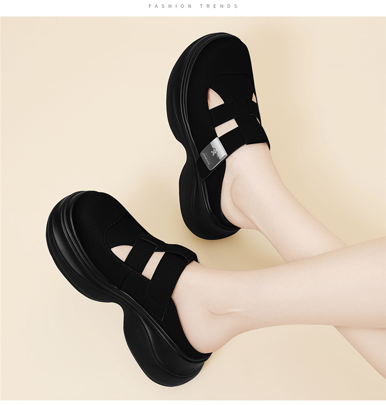 Dép sandal nữ da thật đế xuồng cao gót 7cm thoải mái đi ngoài trời mùa hè — 7183 màu be, 7183 Màu đen chi tiết 7