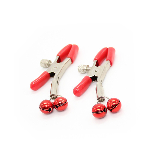 Sex toys SM restraint nipple clamps for women with red metal bells to enlarge breasts and tease passionate alternative adult sex