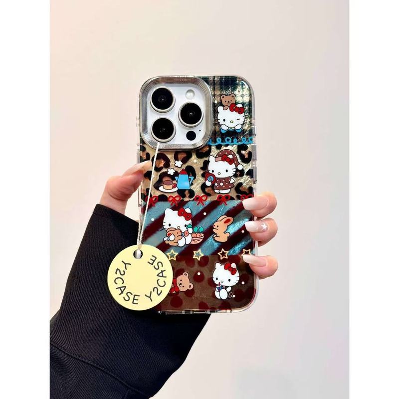 可爱卡通拼接锡纸纹豹纹Kitty小免IMD手机壳适用iPhone16151413壳|undefined