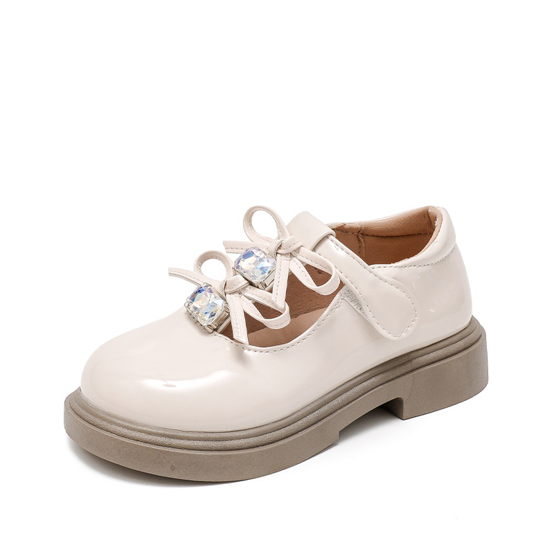 Zapatos de cuero para niñas 2025 otoño nuevo arco infantil zapatos de princesa de estilo extranjero zapatos de diamante brillante mary zapatos de moda
