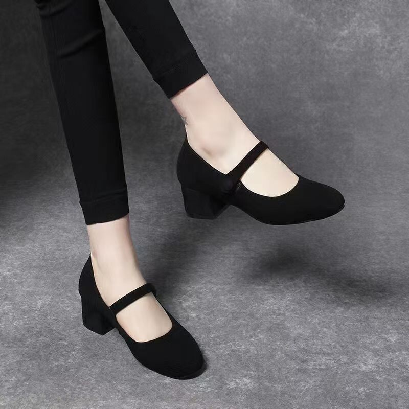 Chunky Heel Shoes with Shallow Moms Shoes Suede Comfortable Commuting Single-layer Shoes 2024 Spring and Autumn New All-match High-heeled Shoes for Women