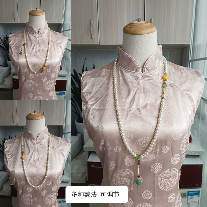 Long agate shoulder bag, chain, necklace, cheongsam, sweater, accessory, 108 beads, cinnabar, Chinese style