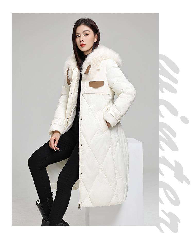 Women's Long Puffer Coat With Belt, Oversized Hooded Winter Jacket, Thickened Polyester Filling, Knee-Length Warm Parka For Cold Weather_voghion.com