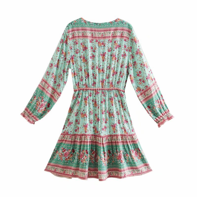 spring long-sleeved rayon printed holiday dress  NSAM28396