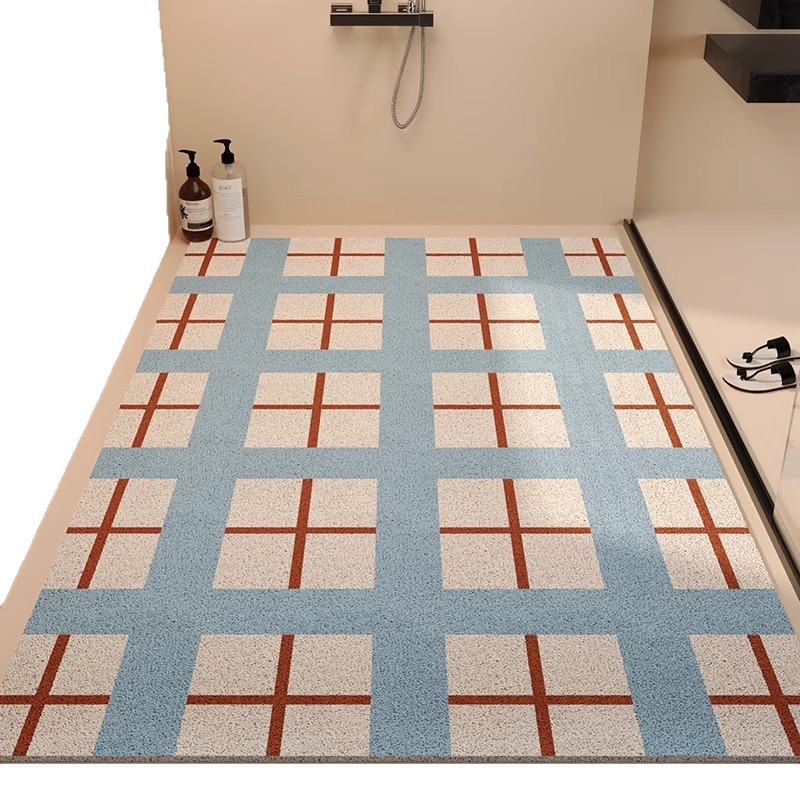 Alfombra de suelo de anillo de seda de rayas de estilo medieval, puerta de entrada doméstica, alfombra de pies resistente al polvo, alfombra antideslizante de baño