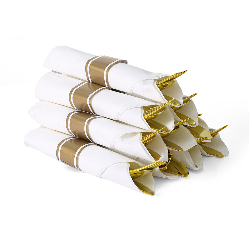 Spot Amazon Gold Disposable Knife, Fork and Spoon Non-Woven Set Uv Electroplated Knife, Fork and Spoon Birthday Party