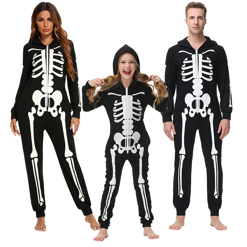 Women's Clothing Halloween new printed jumpsuit pajamas parent child suits boys and girls skeleton jumpsuit children's clothing_voghion.com
