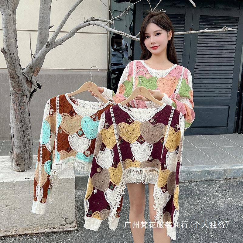 Autumn New Crochet Hollow Sweater Women's Design Sense Niche Tassel Outer Round Neck Loose Stacked Top Trendy Autumn New Crochet Hollow Sweater Women's Design Sense Niche Tassel Outer Round Neck Loose Stacked Top Trendy