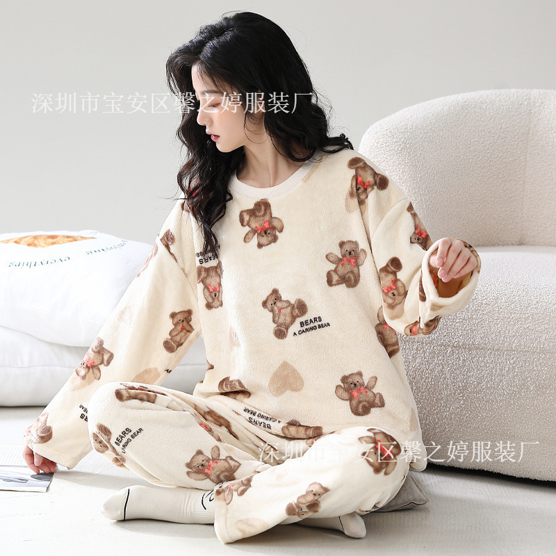 Cross-Border Flannel Pajamas for Women Autumn and Winter Round Neck Long-Sleeved Cute Japanese Style Cartoon Students Warm Home Clothes Set Cross-Border Flannel Pajamas for Women Autumn and Winter Round Neck Long-Sleeved Cute Japanese Style Cartoon Students Warm Home Clothes Set