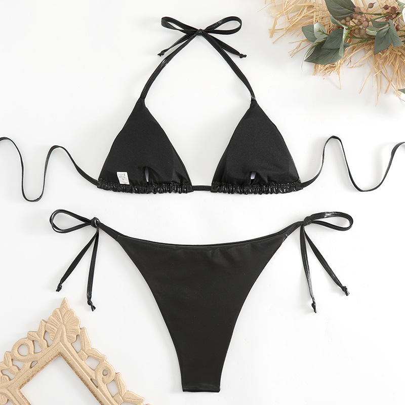 92g Weight Sexy Feel Of Sensation Bikini Panties Style Polyester Fabric Type 2 Pieces Set Quantity Swimming Pool, Beach Occasion Solid Color Pattern Women's Gender Women's Solid Color 2 Pieces Set Bikinis Swimwear 22